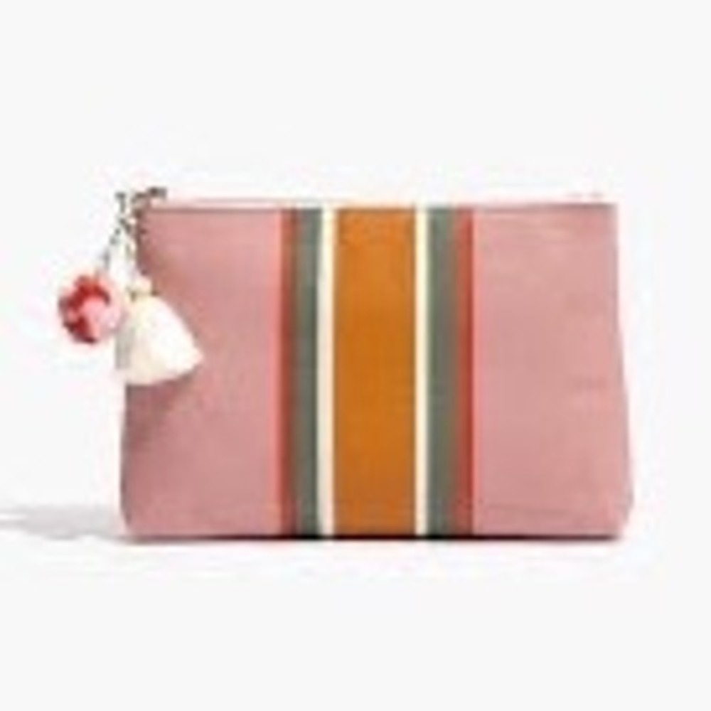 Madewell Canvas Striped Makeup Bag Tassel Zipper Pouch Boho Travel Toiletry